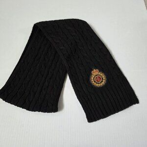Lauren Ralph Lauren Scarf Black Cable Knit LRL Crest Patch Old Money Preppy